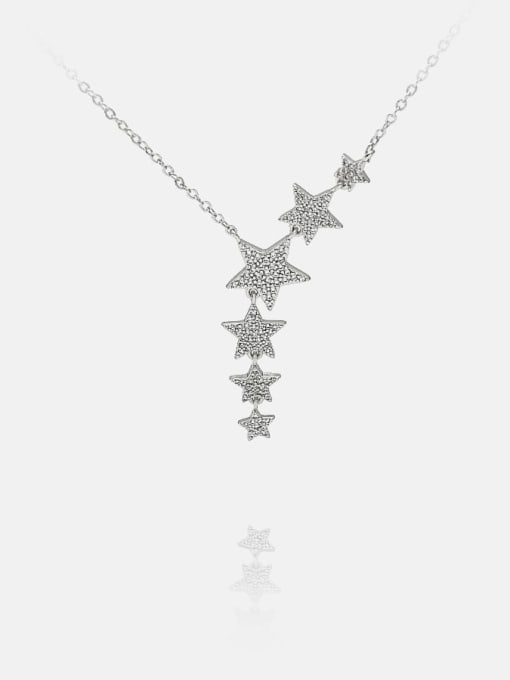 platinum Brass Cubic Zirconia Star Minimalist Lariat Necklace