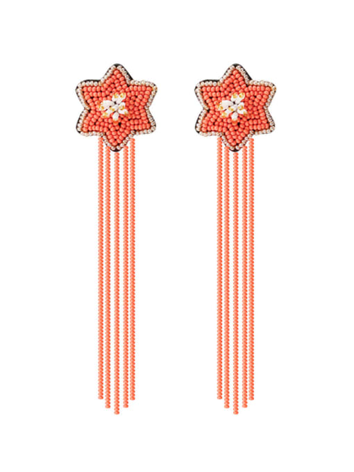 E68840, Pink Color Miyuki Millet Bead Threader Earring