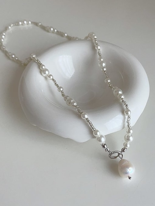 LM Alloy Freshwater Pearl Geometric Dainty Beaded Necklace 1