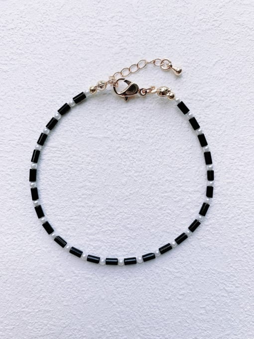 black Natural  Gemstone Crystal Beads Chain Handmade Beaded Bracelet