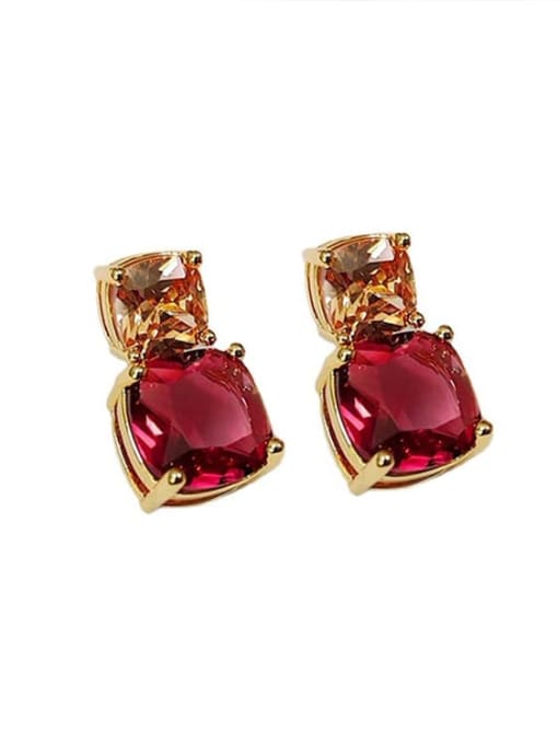 LM Alloy Cubic Zirconia Red Geometric Vintage Stud Earring