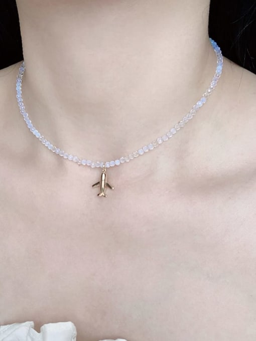 Scarlet White N-DIY-0031 Natural Gemstone Crystal Beads Chain Airplane Pendant Handmade Beaded Necklace 3
