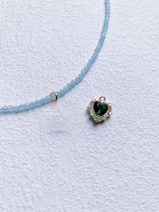 Aquamarine Beaded Chain+green N-DIY-012 Aquamarine Chain Heart Pendant Minimalist Handmade Beaded Necklace