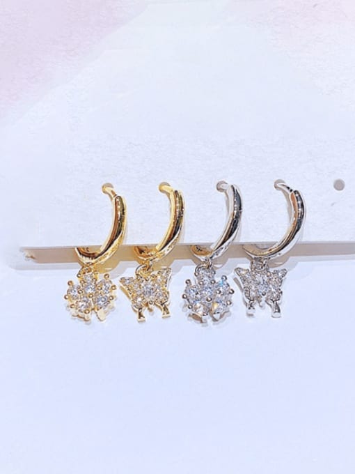 Two colors and two pairs Brass Cubic Zirconia  Asymmetrical Butterfly Flower Cute Huggie Earring