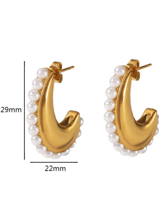 TE6408,Gold color Stainless steel Imitation Pearl Geometric Earring