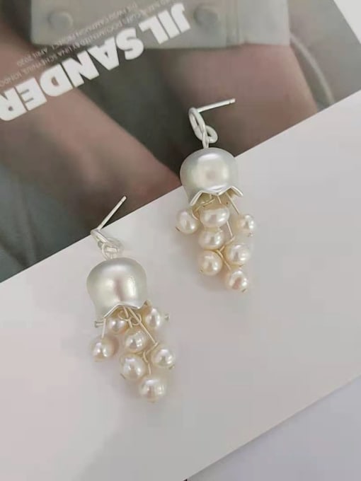 Mate Silver Color Brass Mate Gold Freshwater Pearl Geometric Drop Earring