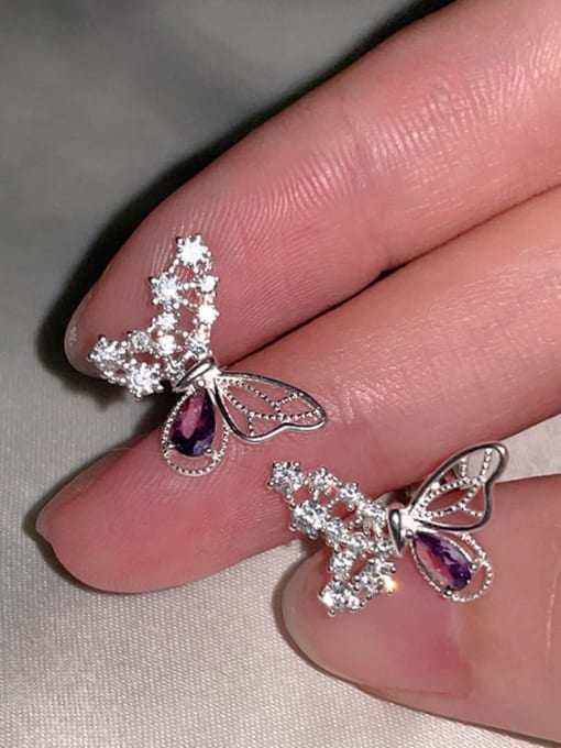 LM Alloy Cubic Zirconia Purple Butterfly Dainty Stud Earring 0