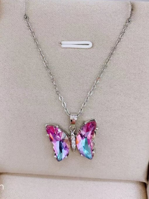 LM Titanium Steel Cubic Zirconia Butterfly Dainty Necklace 3