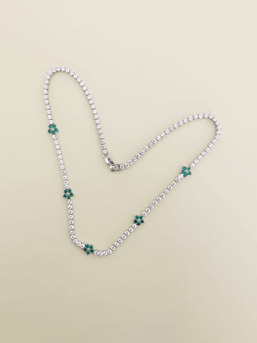 Platinum +Emerald Brass Cubic Zirconia Flower Luxury Necklace