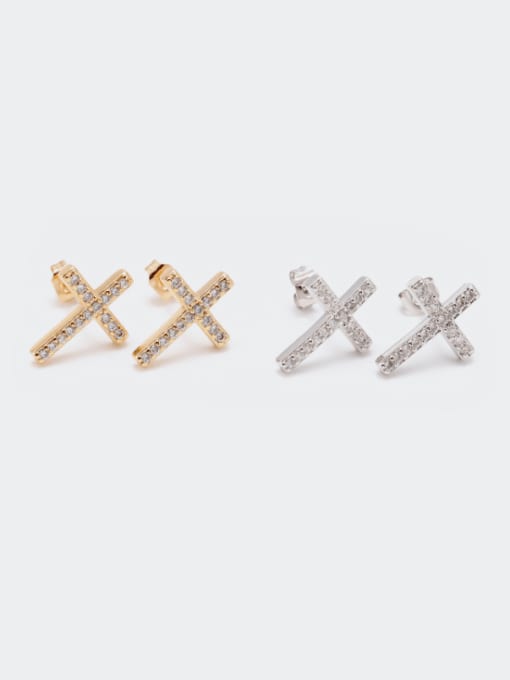 XYZ Brass Cubic Zirconia Cross Vintage Stud Earring 0