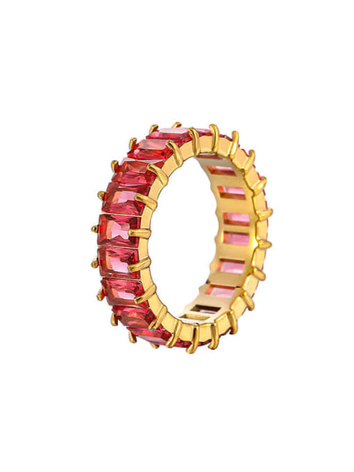 Golden+ Rose Red Titanium Steel Cubic Zirconia Geometric Luxury Band Ring