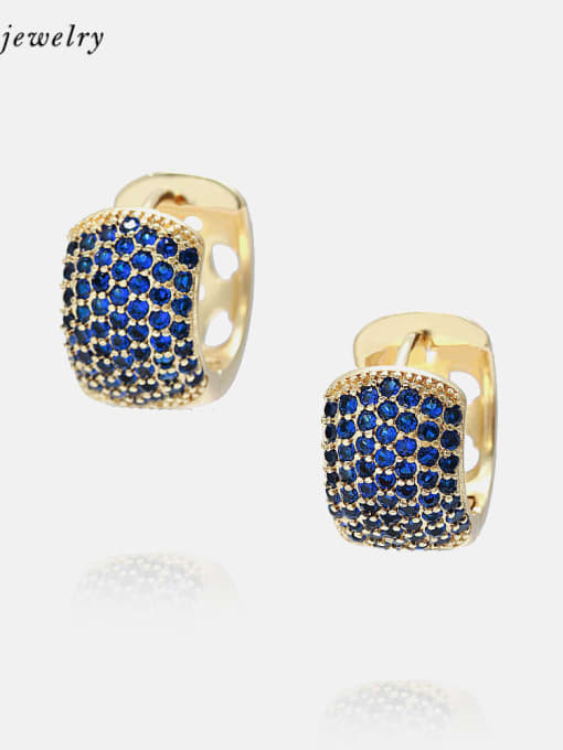 Gold Blue zirconium Brass Cubic Zirconia Geometric Vintage Huggie Earring