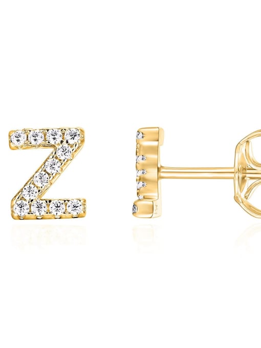 Single , Letter Z Brass Cubic Zirconia White Minimalist Stud Single Earring with 26 letters