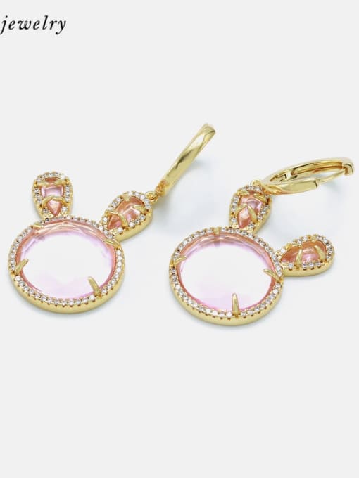 Golden pink Brass Glass Stone Cat Cute Huggie Earring