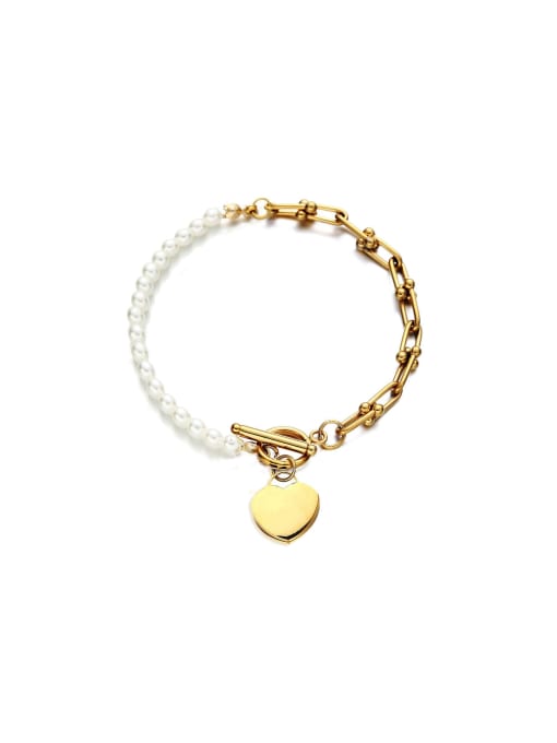LM Stainless steel Imitation Pearl Heart Trend Link Bracelet 0