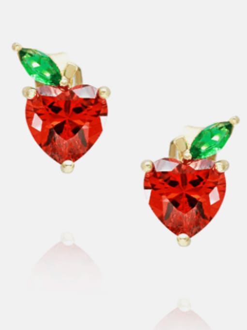 XYZ Brass Cubic Zirconia Heart Cute Stud Earring 0