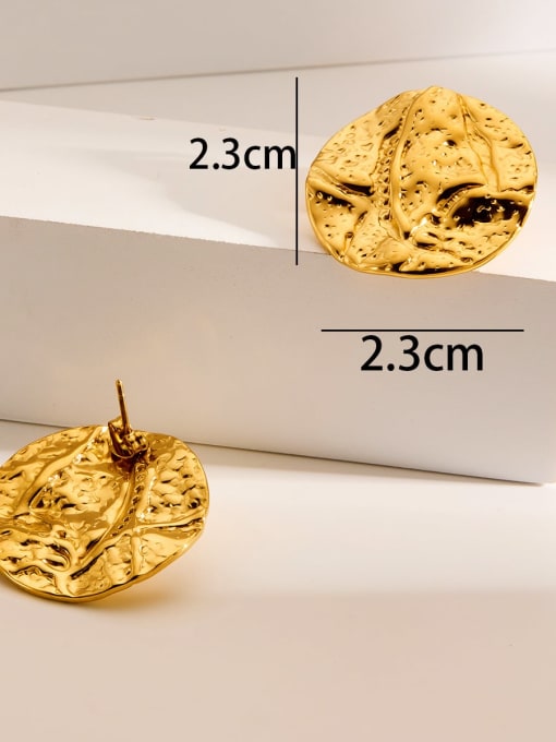 Liquid metal gold coins in gold Titanium Steel Geometric Hip Hop Stud Earring
