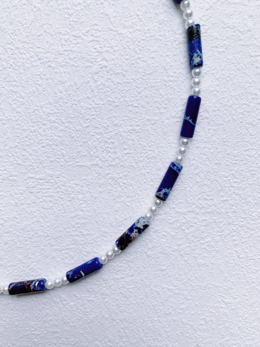 blue N-STPE-0006 Natural Gemstone Crystal Beads Chain Handmade Beaded Necklace