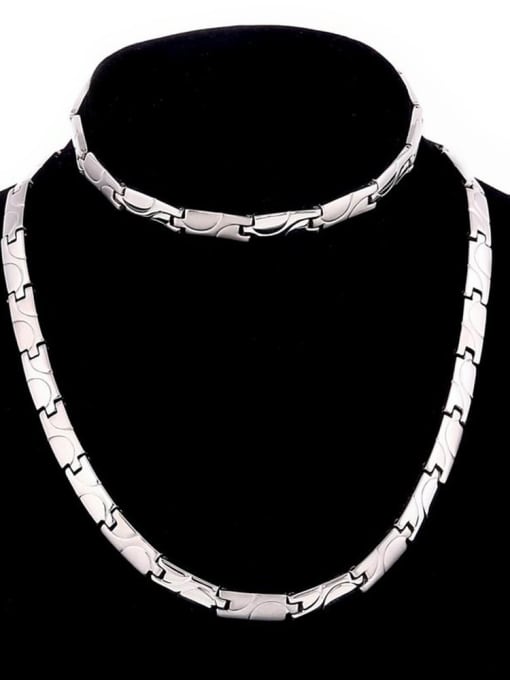 LM Trend Geometric Titanium Steel Bracelet and Necklace Set 1