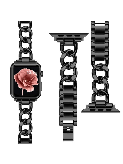black Color Steel Metal Wristwatch Band For Apple Watch Series 7 6 5 4 3 2