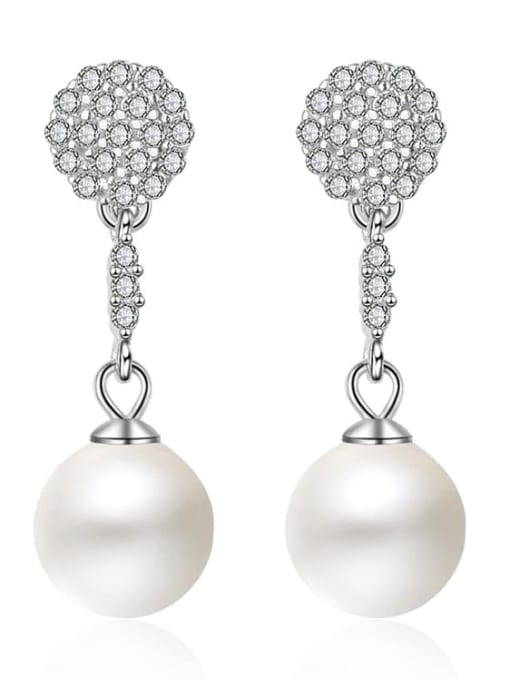 LM 925 Sterling Silver Drop 8mm White Pearl Earring 0