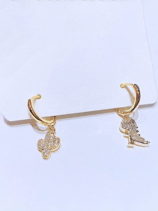 Gold Plated pair Brass Cubic Zirconia Icon Dinosaur Cute Huggie Earring