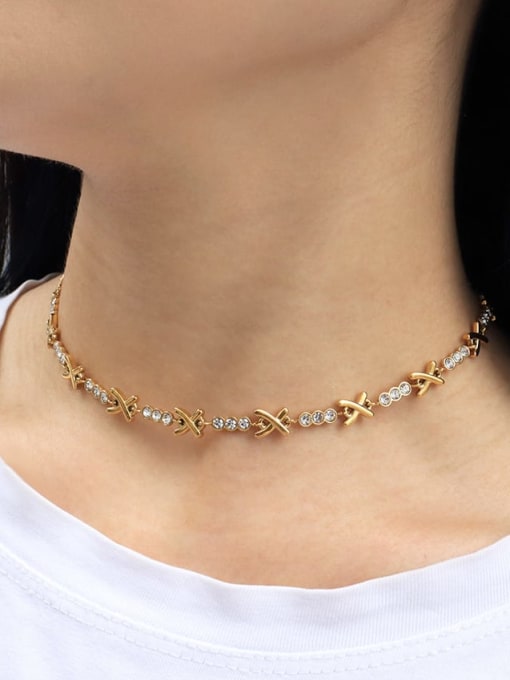 LM Stainless steel Cubic Zirconia White Choker Necklace 1