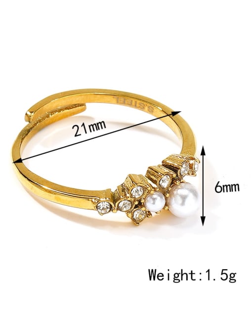 LM Titanium Steel two Imitation Pearls Open Ring Gold plating 1