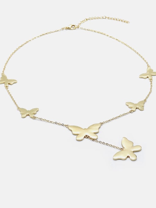 gold Brass Butterfly Minimalist Lariat Necklace