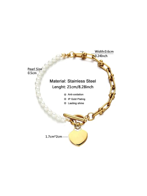 LM Stainless steel Imitation Pearl Heart Trend Link Bracelet 2