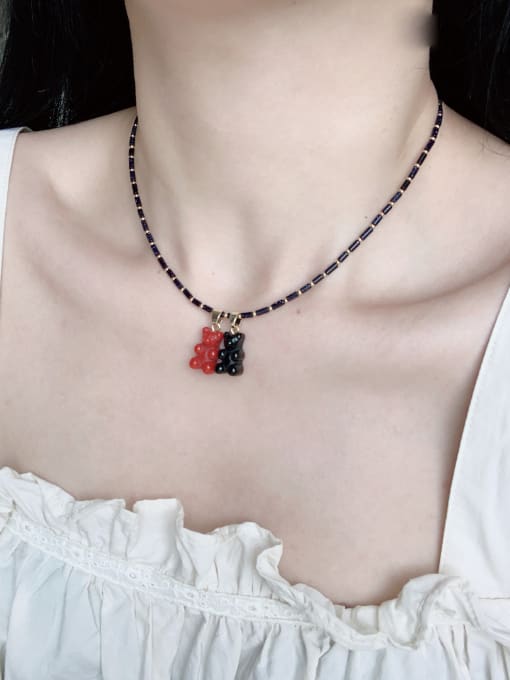 Scarlet White N-BEAR-004 Natural Stone Chain Bear Pendant Cute Handmade Beaded Necklace 1