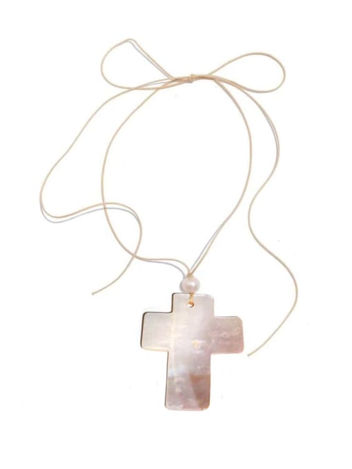 Cross Pendant Shell Cotton Rope Round Necklace