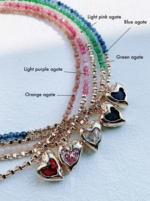 Scarlet White N-STPD-0004 Natural  Gemstone Crystal  Multi Color Bead Chain Heart Pendant Handmade Beaded Necklace 1