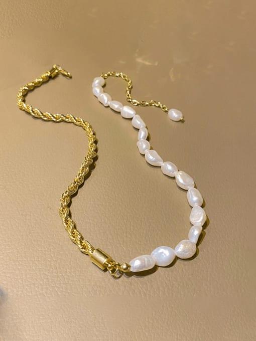 Freshwater pearl Twists chain Brass Freshwater Pearl Vintage Asymmetrical  Twists Chain Necklace