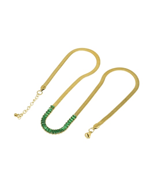5mm gold +green Titanium Steel Glass Stone Snake Luxury Necklace