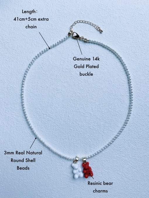 Scarlet White Brass Freshwater Pearl Bear Cute Beaded Necklace 3