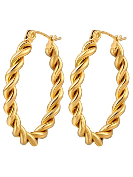 Oval Fried Dough Twists gold Stainless steel Geometric Minimalist Hoop Earring