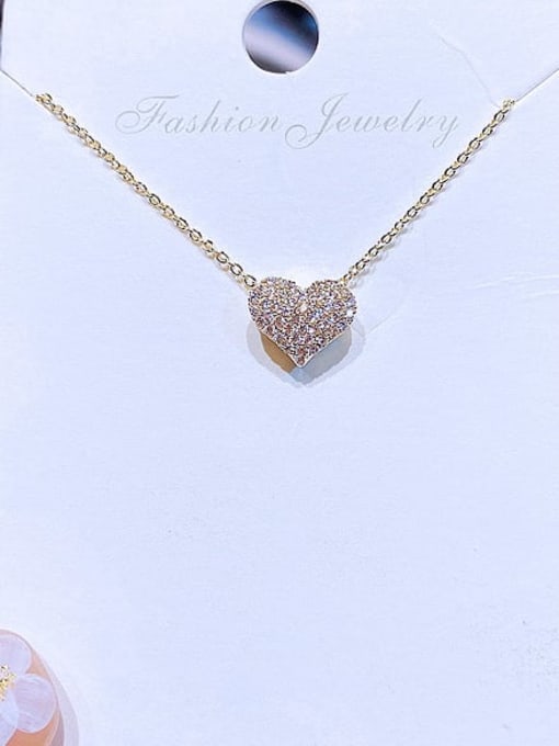 Gold Brass Cubic Zirconia Heart Minimalist Necklace