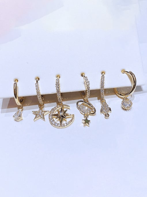 Ming Brass Cubic Zirconia Star Cute Huggie Earring Set 0