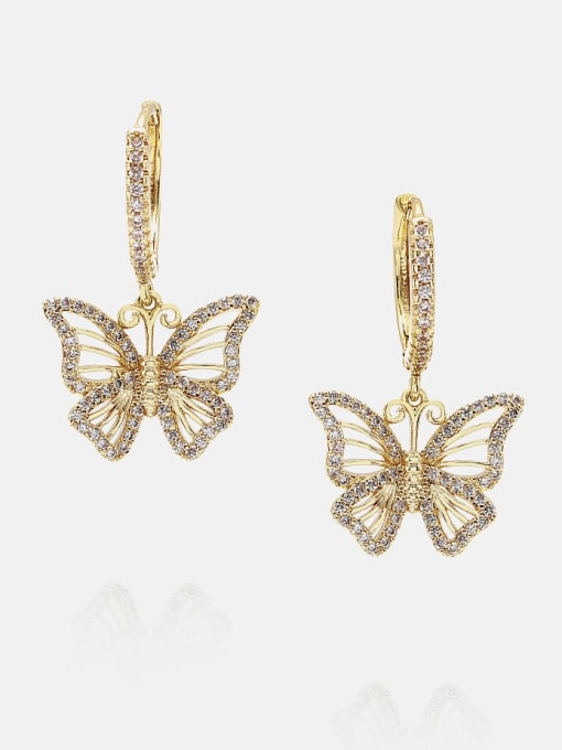 Gold white zirconium Brass Cubic Zirconia Butterfly Cute Huggie Earring