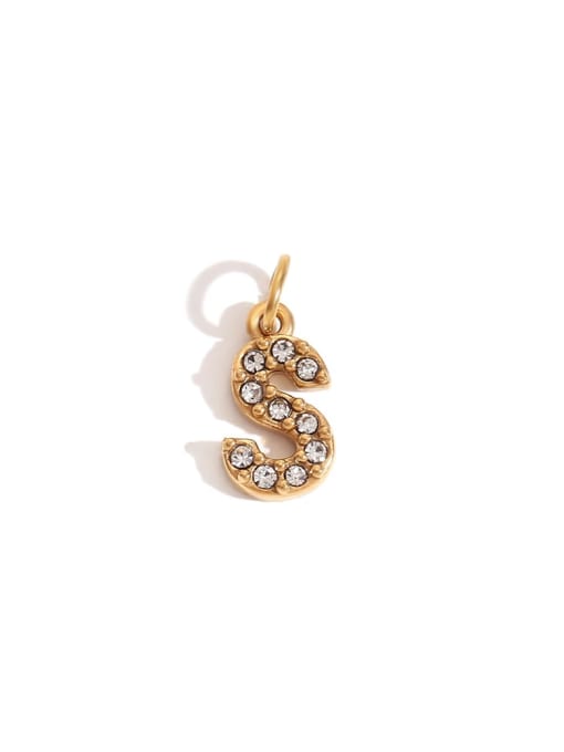 Gold S Stainless steel 18K Gold Plated Rhinestone Letter Charm