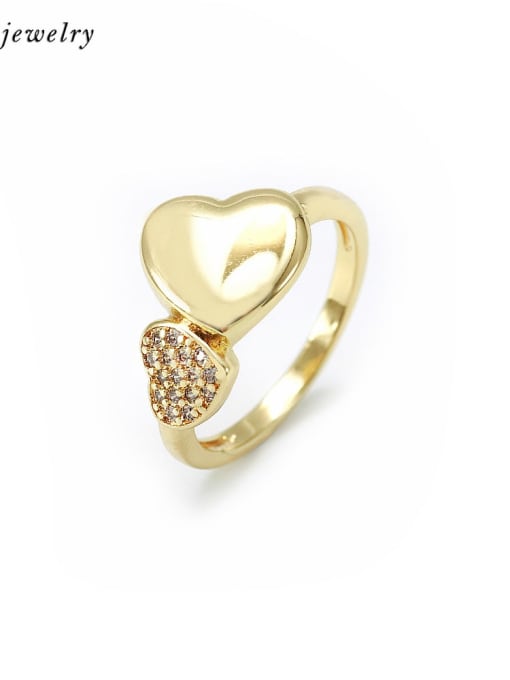gold Brass Cubic Zirconia Heart Minimalist Band Ring