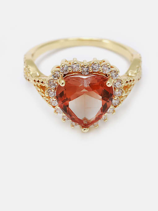 Gold color changing glass Brass Cubic Zirconia Heart Minimalist Band Ring
