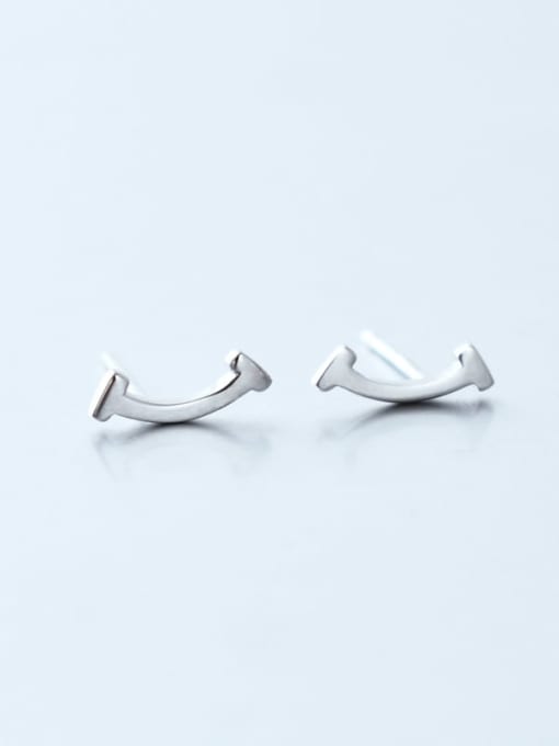 Platinum Plated 925 Sterling Silver Minimalist Smile Ear Climber Earring