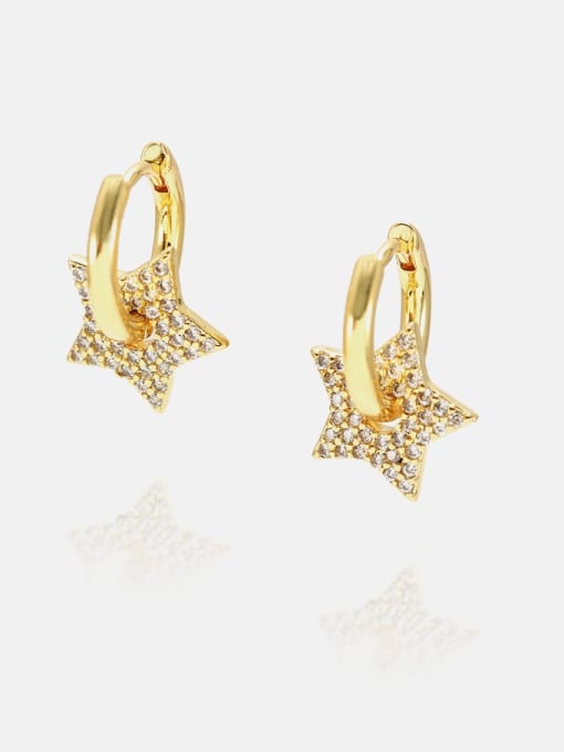 Gold white zirconium Brass Cubic Zirconia Star Minimalist Huggie Earring