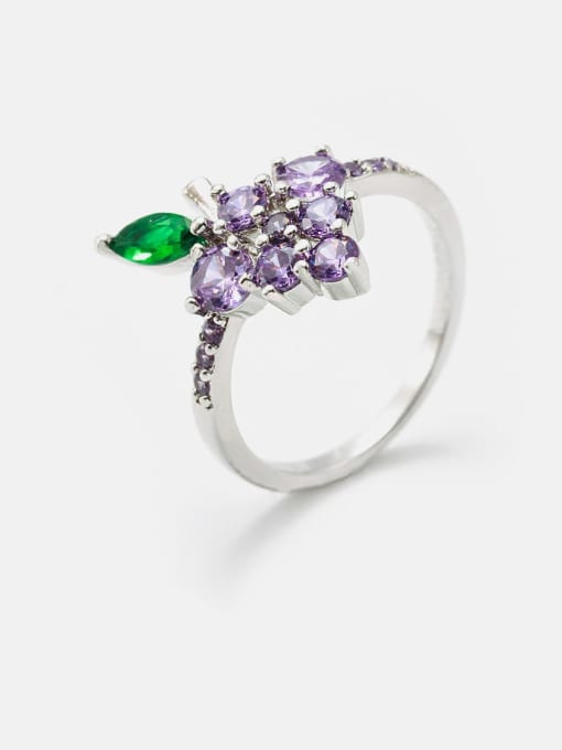 Platinum violet green Brass Rhinestone Friut Cute Band Ring