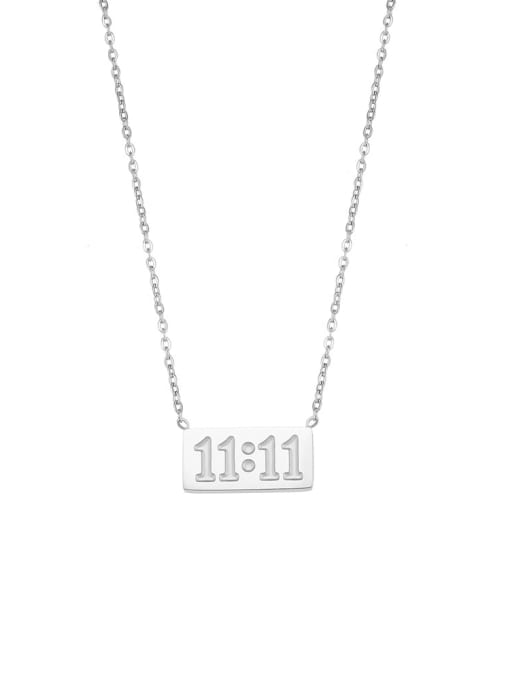 silver color Stainless steel Rectangle Minimalist Number Necklace