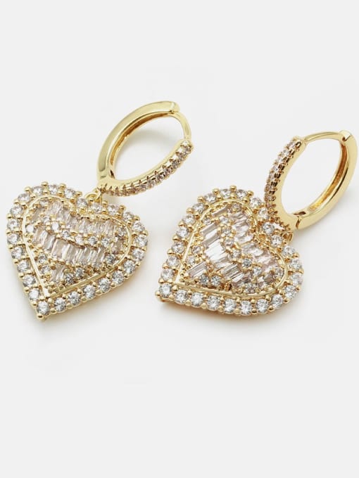 gold Brass Cubic Zirconia Heart Dainty Huggie Earring