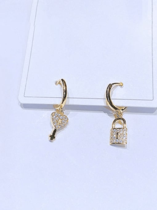 Ming Brass Cubic Zirconia Asymmetrical Locket Key  Trend Huggie Earring 2