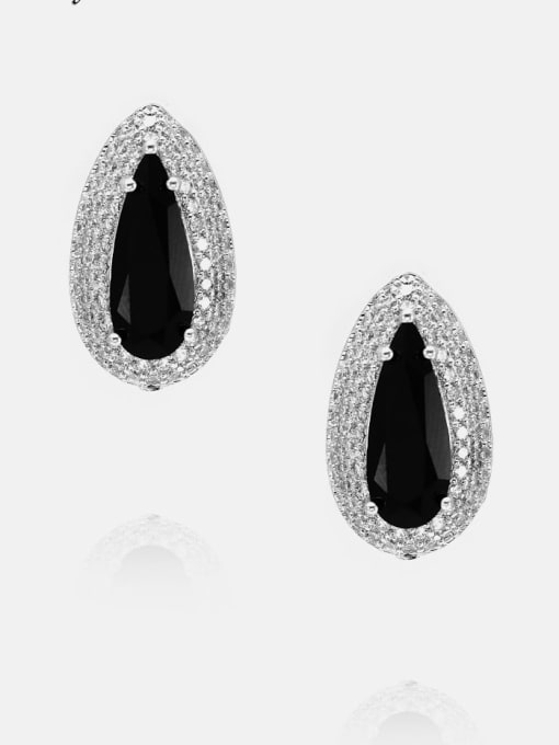 Platinum black Brass Cubic Zirconia Water Drop Cute Stud Earring